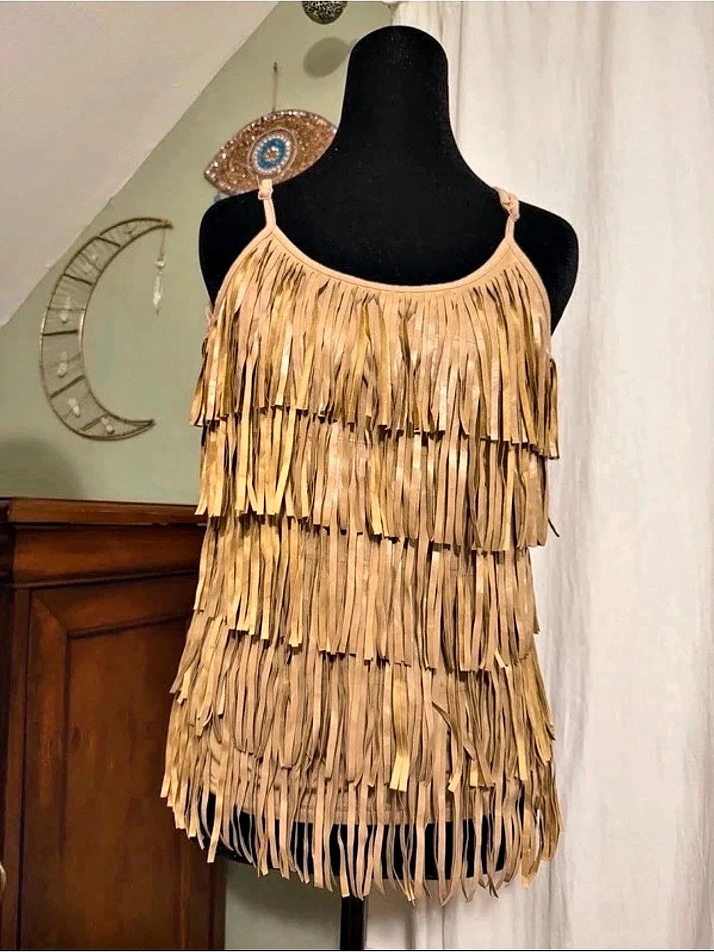 Crazy Train Fringe Tank Top in Tan Size XS Like New
